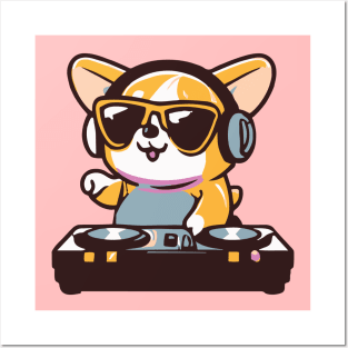 Cute Corgi plays Dj Music Funny Dog kawaii Posters and Art